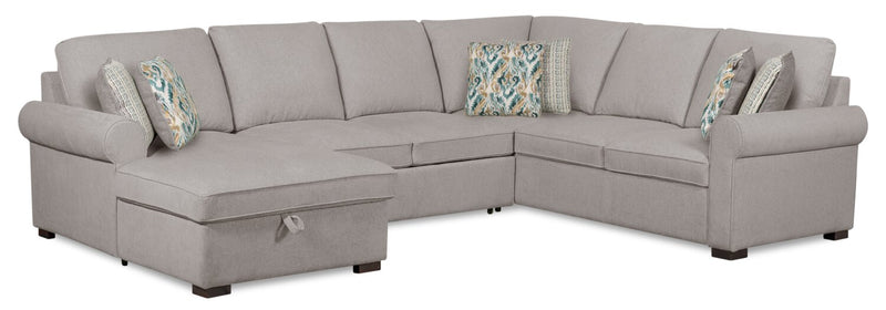 Valley 3-Piece Chenille Left-Facing Sleeper Sectional - Grey