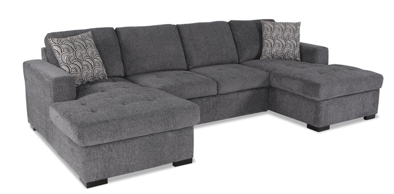 Tales 3-Piece Chenille Sleeper Sectional Sofa with Two Chaises - Pepper