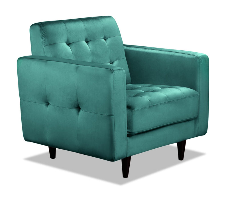 Devlin Velvet Chair - Green - Glam, Modern, Retro style Chair in Green Plywood, Solid Woods