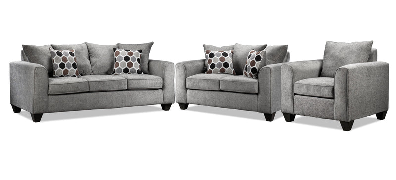 Halden Sofa, Loveseat and Chair Set - Platinum