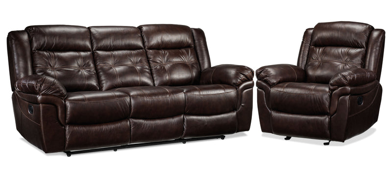 Leighland Reclining Sofa and Recliner Set - Brown