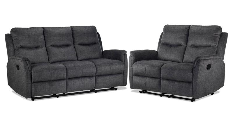 Glenmore Reclining Sofa and Reclining Loveseat Set - Charcoal