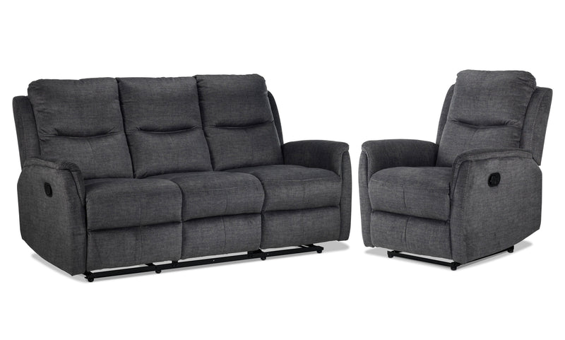 Glenmore Reclining Sofa and Recliner Set - Charcoal