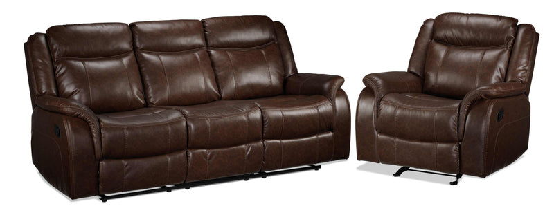 Robson Reclining Sofa and Glider Recliner Set - Whiskey Brown