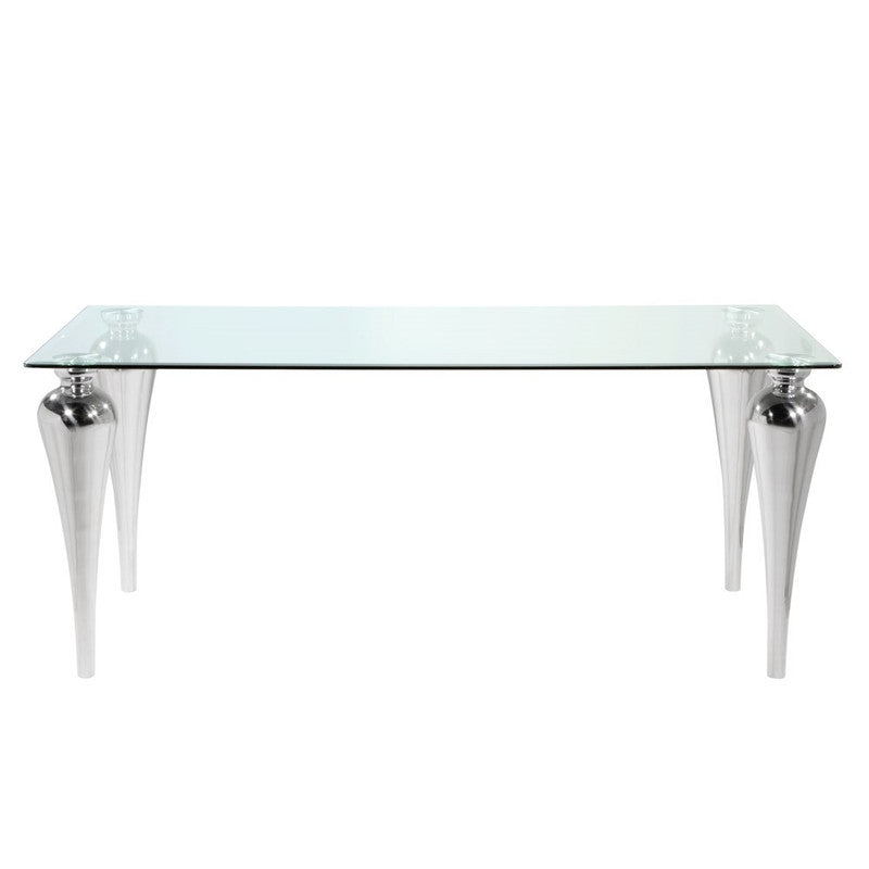 Belliard Tempered Glass Rectangular Dining Table - Silver