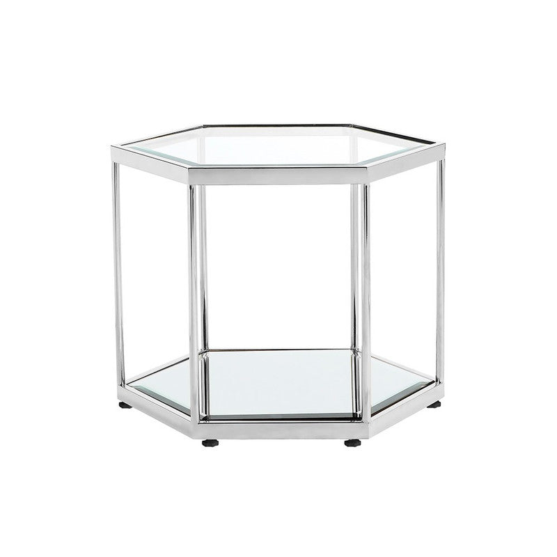 Leige Tempered Glass Hexagon End Table - Silver