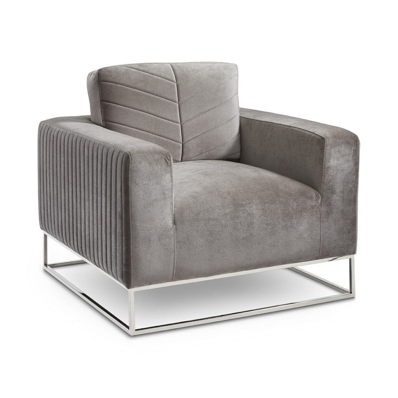 Aerschot Channel Design Velvet Accent Chair - Grey