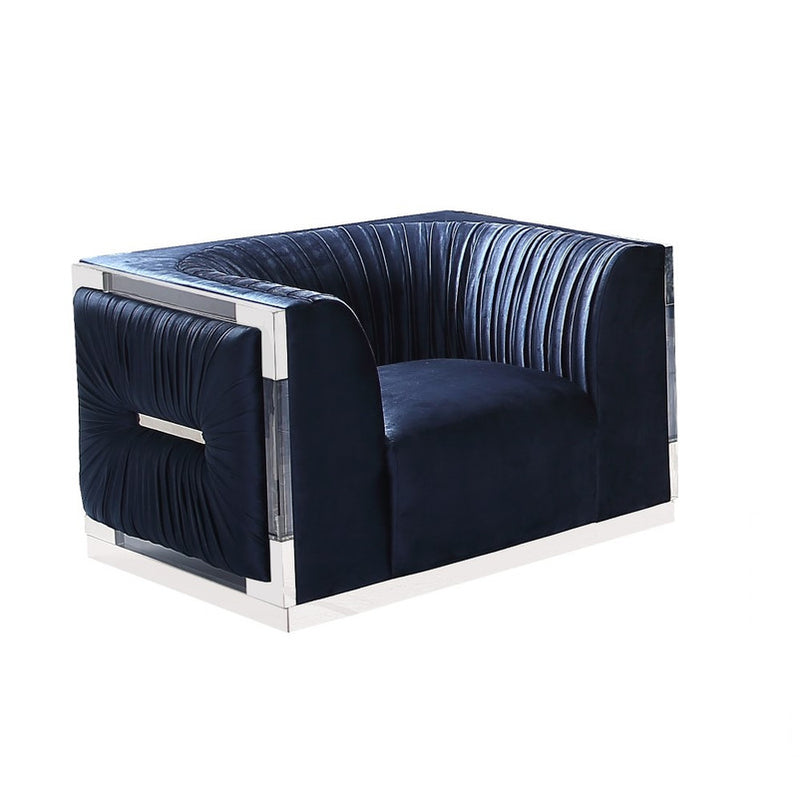 Naeyer Stunning Pleated Velvet Accent Chair - Blue