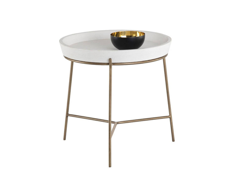 Malout Concrete End Table - White/Brass