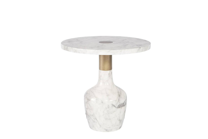 Pozzuoli Marble End Table - White Brass
