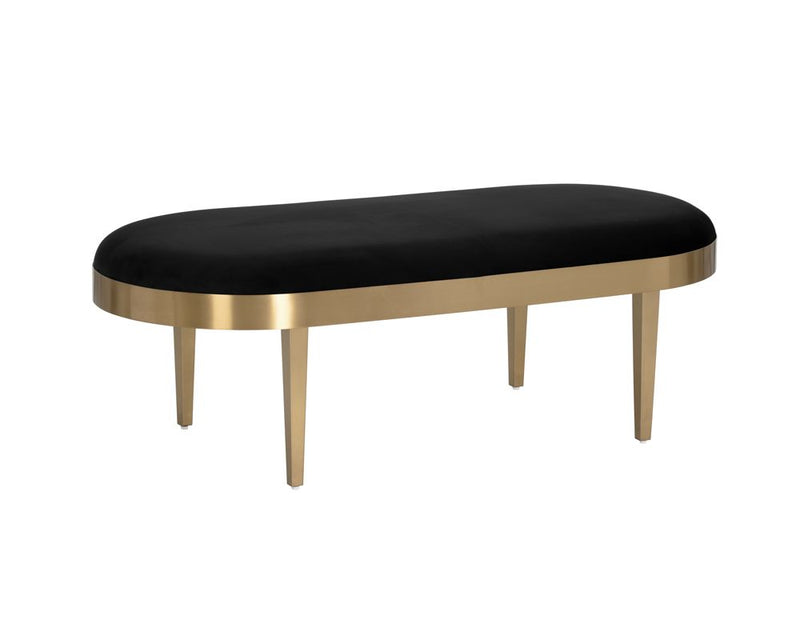 Aveta 54" Velvet Bench - Black/Gold