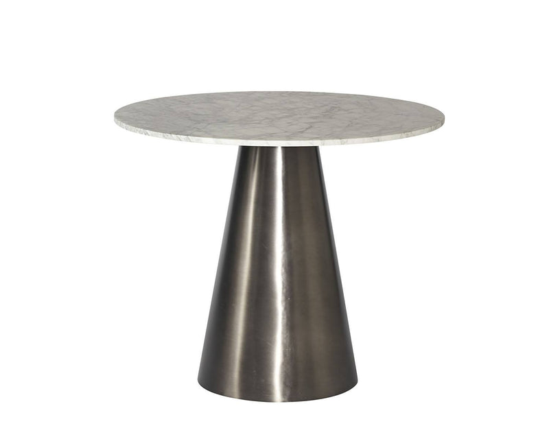 Dash 35.5" Round Marble Dining Table - White/Gunmetal