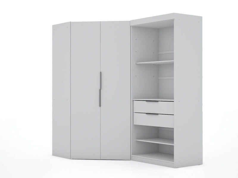 Oulu Semi-Open 2-Piece Modular Corner Wardrobe - White