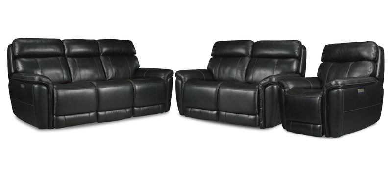 Zane Dual Power Reclining Sofa, Loveseat and Chair Set - Midnight Black