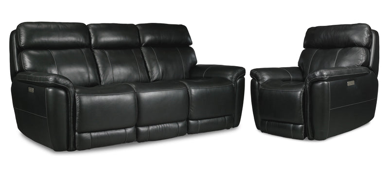 Zane Dual Power Reclining Sofa and Chair Set - Midnight Black