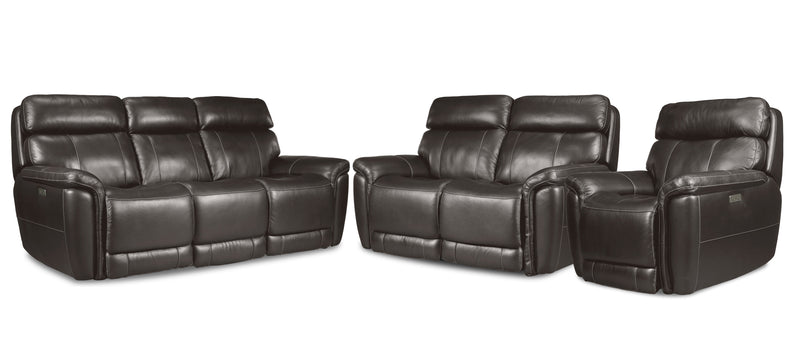 Zane Dual Power Reclining Sofa, Loveseat and Chair Set - Dark Grey