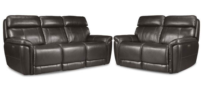 Zane Dual Power Reclining Sofa and Loveseat Set - Dark Grey