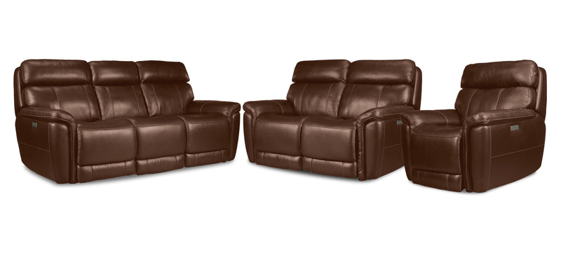 Zane Dual Power Reclining Sofa, Loveseat and Chair Set - Chestnut