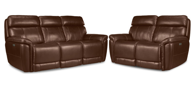 Zane Dual Power Reclining Sofa and Loveseat Set - Chestnut