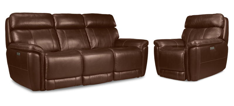 Zane Dual Power Reclining Sofa and Chair Set - Chestnut