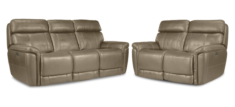 Zane Dual Power Reclining Sofa and Loveseat Set - Pebble