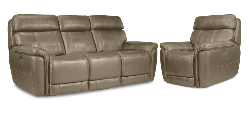 Zane Dual Power Reclining Sofa and Chair Set - Pebble