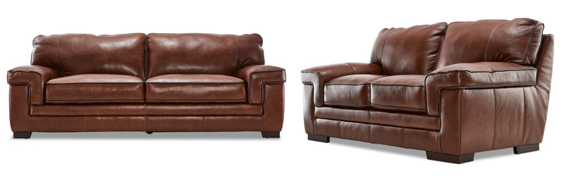 Colton Genuine Leather Sofa and Loveseat Set - Cognac