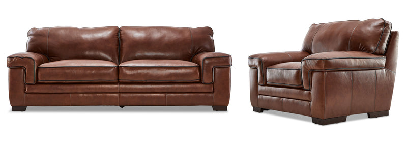 Colton Genuine Leather Sofa and Chair Set - Cognac