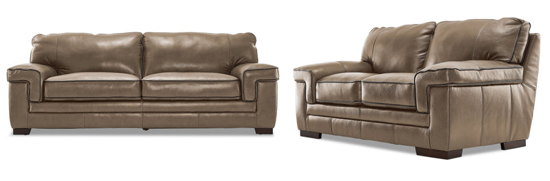 Colton Genuine Leather Sofa and Loveseat Set - Buff