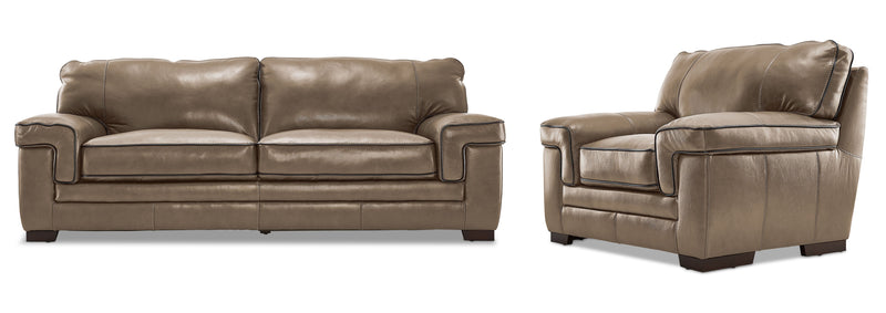 Colton Genuine Leather Sofa and Chair Set - Buff