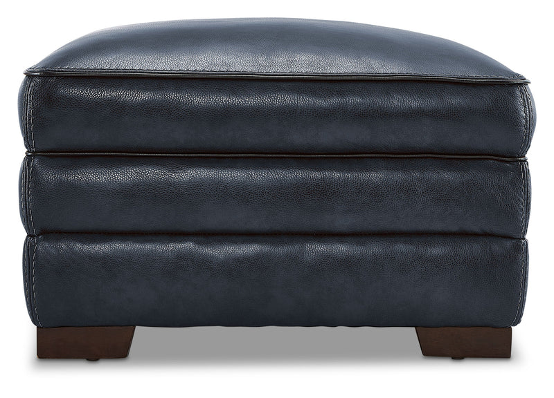 Colton Genuine Leather Ottoman - Cobalt | Furniture.ca