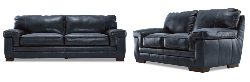 Colton Genuine Leather Sofa and Loveseat Set - Cobalt