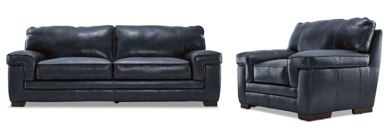 Colton Genuine Leather Sofa and Chair Set - Cobalt