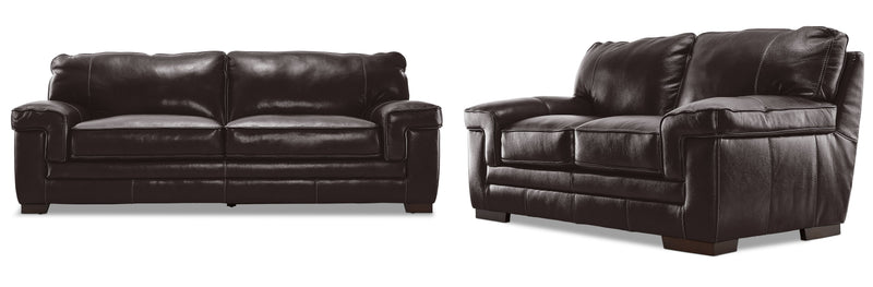 Colton Genuine Leather Sofa and Loveseat Set - Coffee