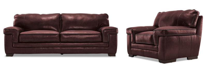 Colton Genuine Leather Sofa and Chair Set - Salsa