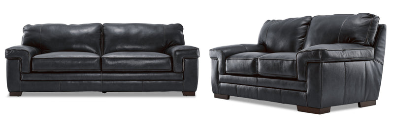 Colton Genuine Leather Sofa and Loveseat Set - Charcoal