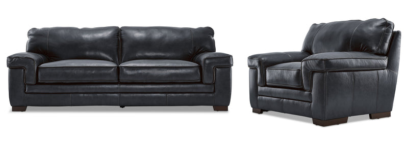 Colton Genuine Leather Sofa and Chair Set - Charcoal