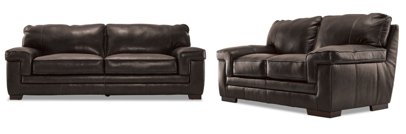 Colton Genuine Leather Sofa and Loveseat Set - Hazelnut