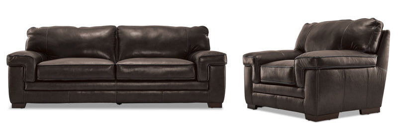 Colton Genuine Leather Sofa and Chair Set - Hazelnut
