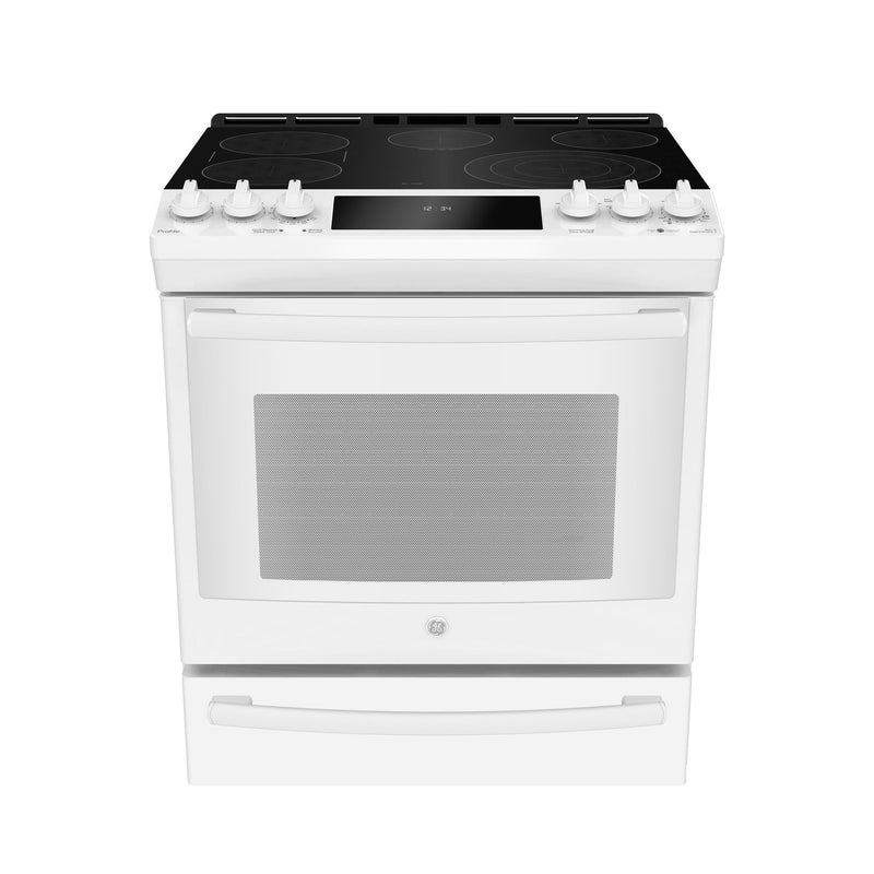 GE Profile White Slide-In Electric Convection Range (6.3 Cu. Ft.) - PCS940DMWW