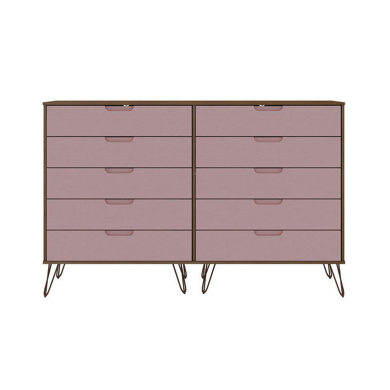 Nuuk 10-Drawer Double Dresser - Nature/Rose Pink