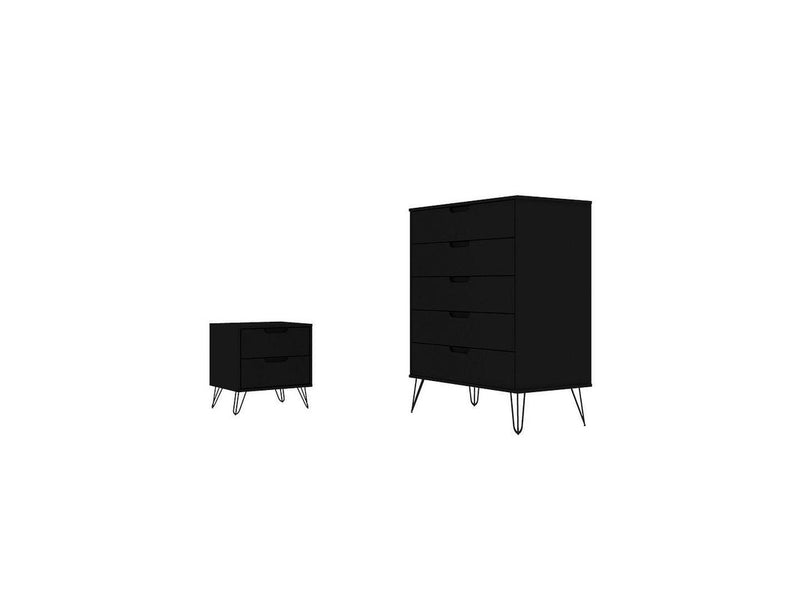 Nuuk 5-Drawer Dresser and Night Table Set - Black