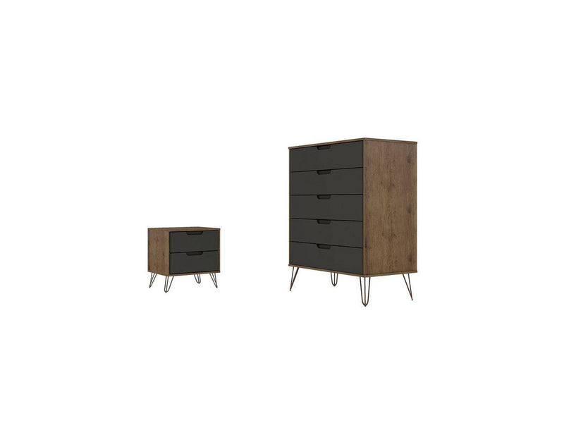 Nuuk 5-Drawer Dresser and Night Table Set - Nature/Textured Grey