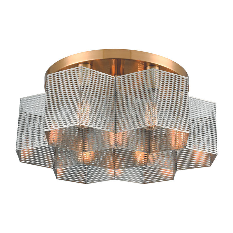 Catu IV 7-Light Flush Mount Light - Satin Brass/Polished Nickel