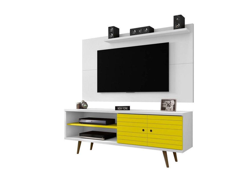 Lekedi 63" TV Stand and Panel Set - White/Yellow