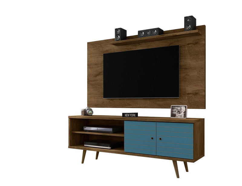Lekedi 63" TV Stand and Panel Set - Rustic Brown/Aqua Blue