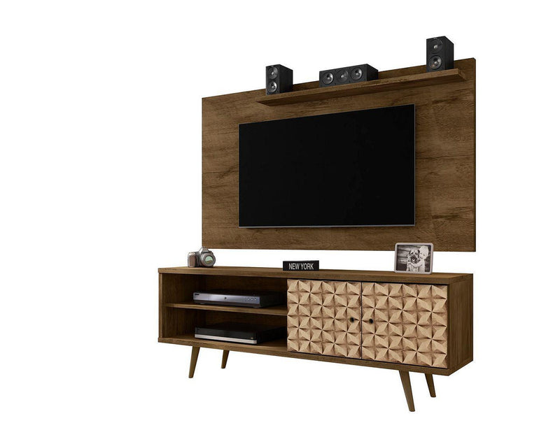 Lekedi 63" TV Stand and Panel Set - Rustic Brown/3D Brown Print