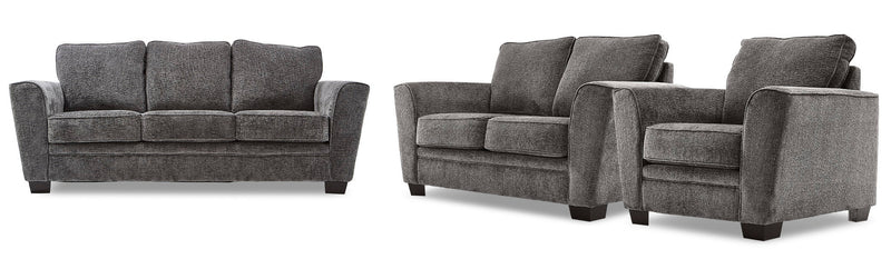 Roslin Sofa, Loveseat and Chair Set - Charcoal