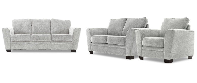 Roslin Sofa, Loveseat and Chair Set - White