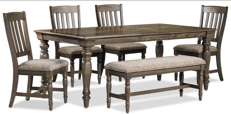 Lynnhaven 6-Piece Dining Room Set with Bench - Roasted Oak